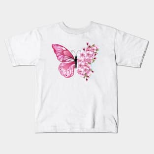 Flower Butterfly with Pink Sakura Kids T-Shirt